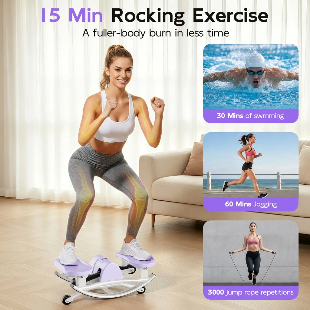 Smart Lateral Rocking Fitness Stepper, Low-Impact Portable Exercise Stepper ,Rock Stepper Machine with Digital Monitor, Resistance Bands & Floor Mat, Purple