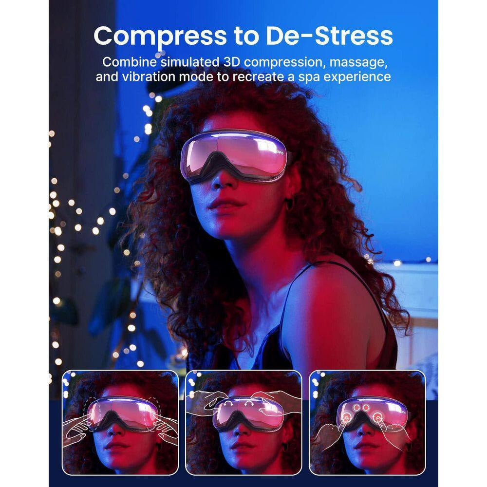 Gradient Purple Sleep Eye Massager with Heat and Voice, Portable Foldable Eye Mask for Relaxation, Strain Relief