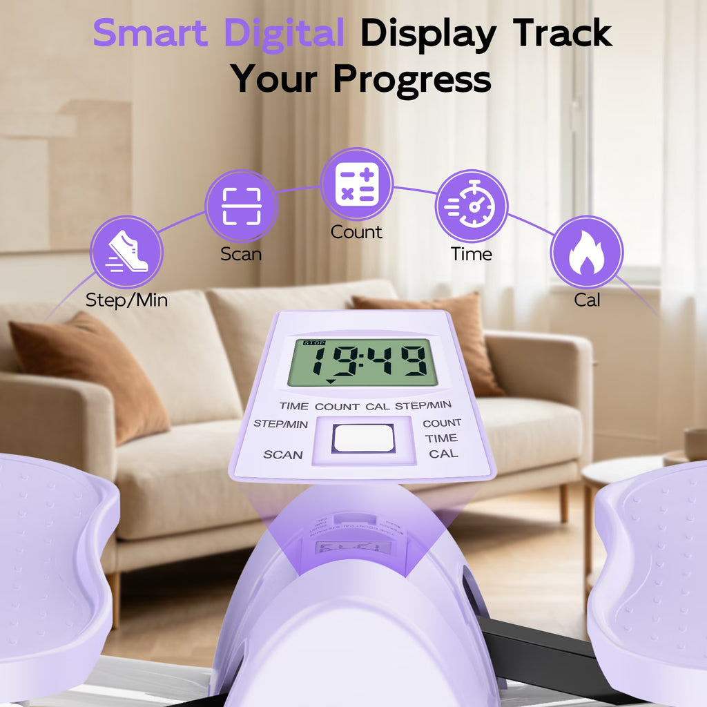 Smart Lateral Rocking Fitness Stepper, Low-Impact Portable Exercise Stepper ,Rock Stepper Machine with Digital Monitor, Resistance Bands & Floor Mat, Purple