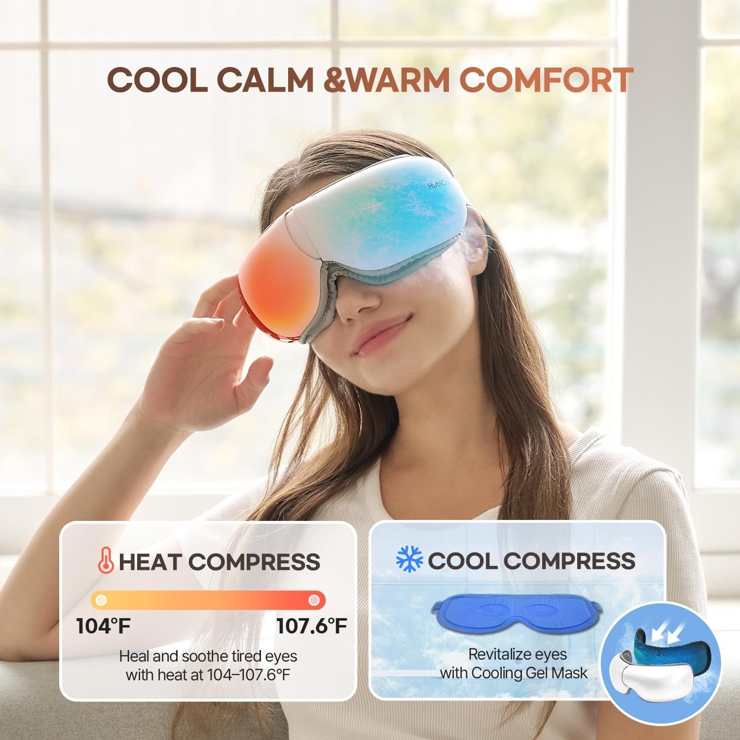 Hubicare Ultra Quiet with Double Pad Eye Massager, under 28Db Heat & Cooling Therapy, Air Compression Eye Care Device for Dry Eyes, Eye Strain and Migraine Relief