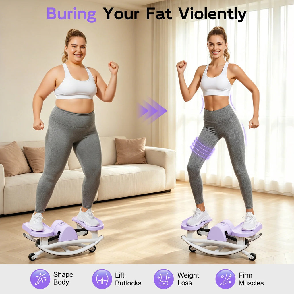 Smart Lateral Rocking Fitness Stepper, Low-Impact Portable Exercise Stepper ,Rock Stepper Machine with Digital Monitor, Resistance Bands & Floor Mat, Purple