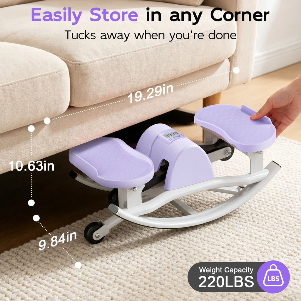 Smart Lateral Rocking Fitness Stepper, Low-Impact Portable Exercise Stepper ,Rock Stepper Machine with Digital Monitor, Resistance Bands & Floor Mat, Purple
