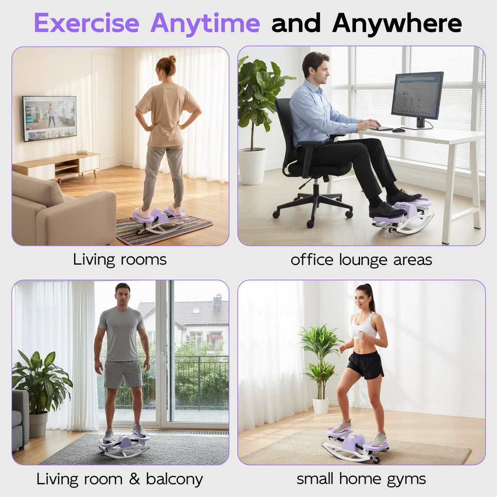 Smart Lateral Rocking Fitness Stepper, Low-Impact Portable Exercise Stepper ,Rock Stepper Machine with Digital Monitor, Resistance Bands & Floor Mat, Purple