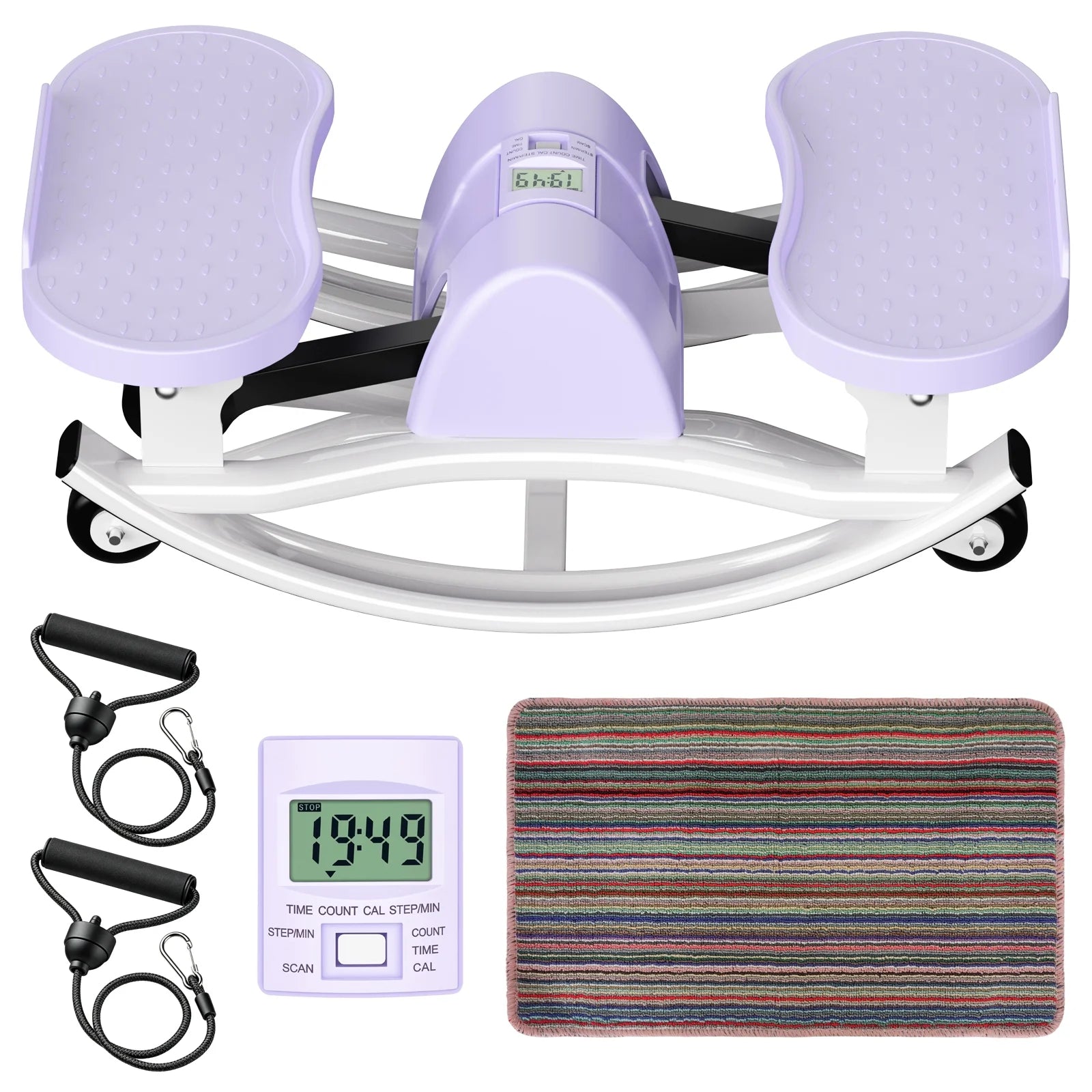 Smart Lateral Rocking Fitness Stepper, Low-Impact Portable Exercise Stepper ,Rock Stepper Machine with Digital Monitor, Resistance Bands & Floor Mat, Purple