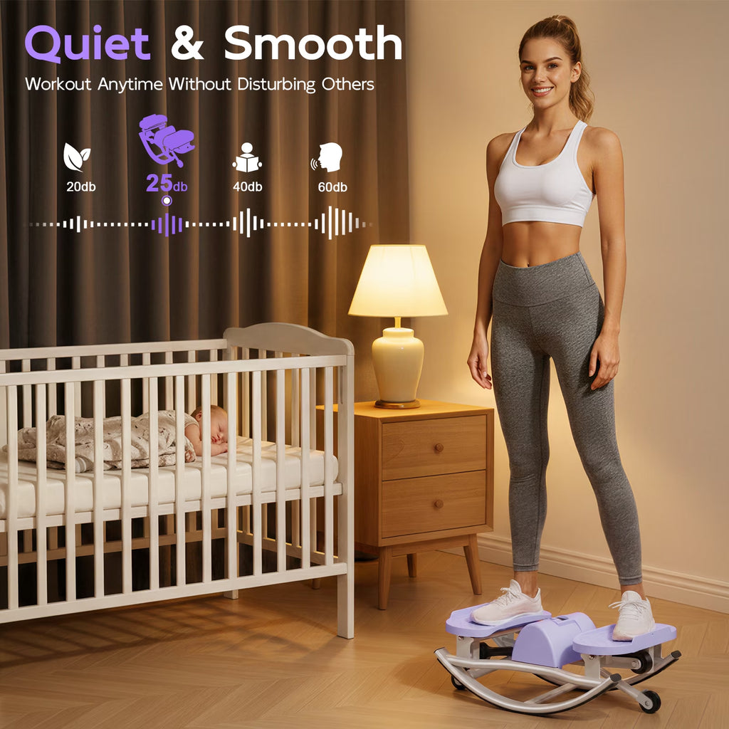 Smart Lateral Rocking Fitness Stepper, Low-Impact Portable Exercise Stepper ,Rock Stepper Machine with Digital Monitor, Resistance Bands & Floor Mat, Purple