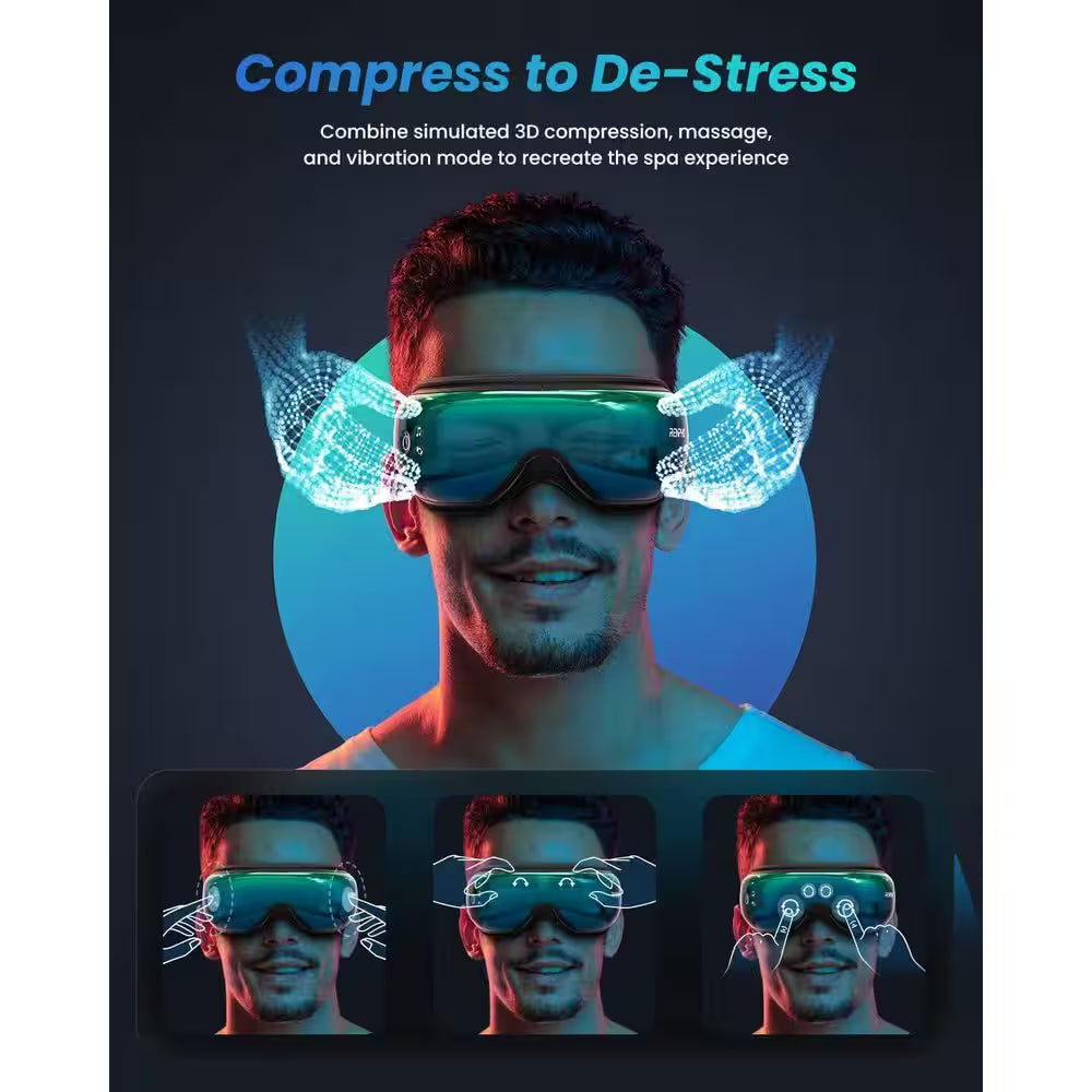 Gradient Green Sleep Eye Massager with Heat and Voice, Portable Foldable Eye Mask for Relaxation, Strain Relief