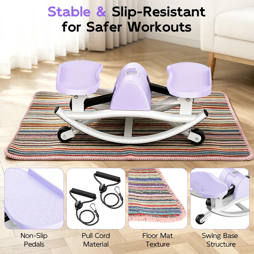 Smart Lateral Rocking Fitness Stepper, Low-Impact Portable Exercise Stepper ,Rock Stepper Machine with Digital Monitor, Resistance Bands & Floor Mat, Purple