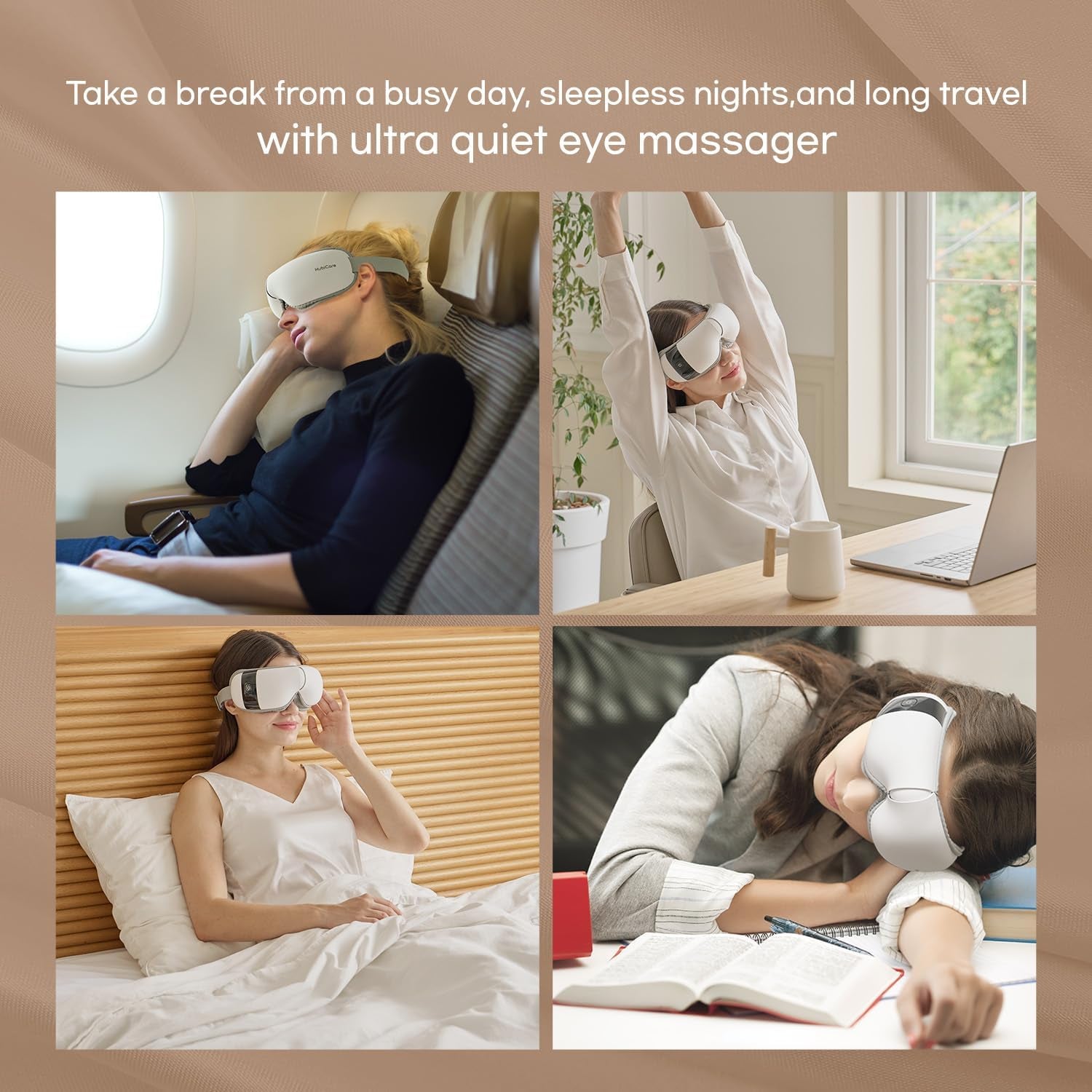 Hubicare Ultra Quiet with Double Pad Eye Massager, under 28Db Heat & Cooling Therapy, Air Compression Eye Care Device for Dry Eyes, Eye Strain and Migraine Relief