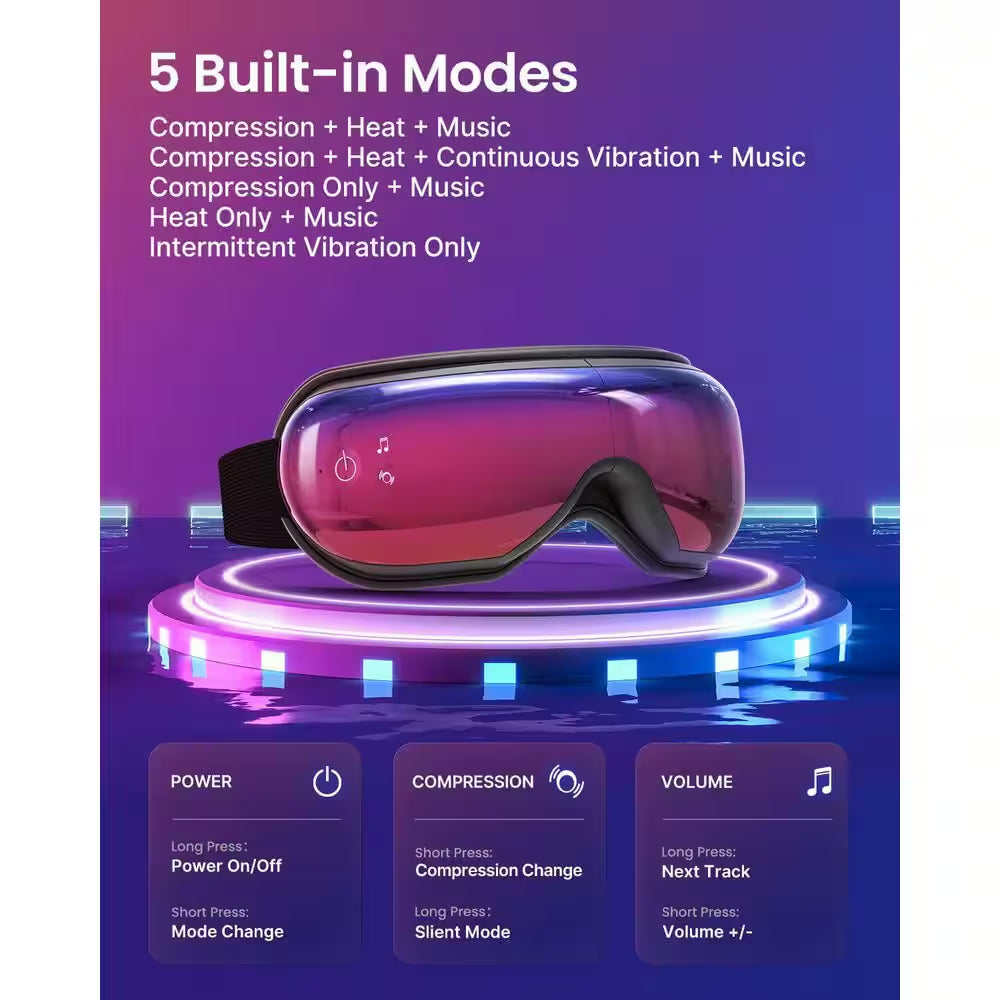 Gradient Purple Sleep Eye Massager with Heat and Voice, Portable Foldable Eye Mask for Relaxation, Strain Relief